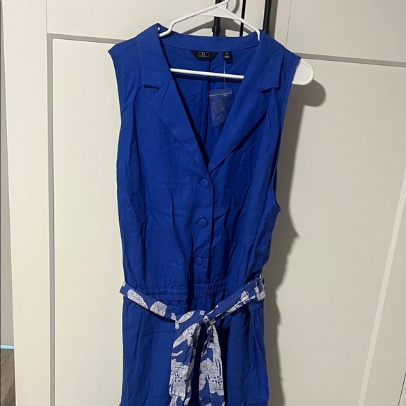 G by Giuliana Vibrant Blue Jumpsuit with Patterned Belt - Picture 3 of 3